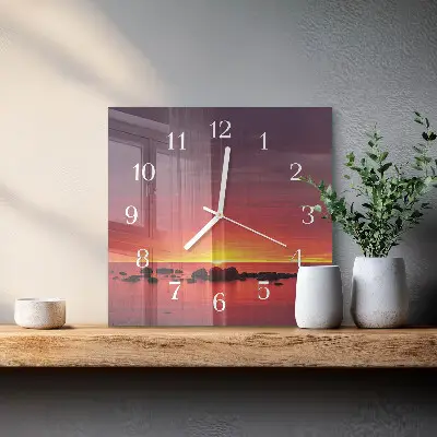 Quadrato orologio quadrato in vetro Tramonto