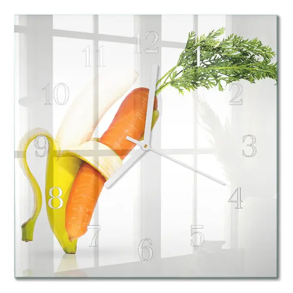 Quadrato orologio quadrato in vetro Carote e banane