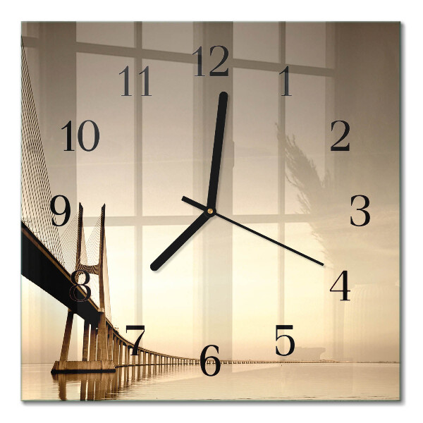 Quadrato orologio in vetro decorativo Ponte in seppia