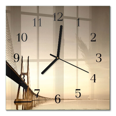 Quadrato orologio in vetro decorativo Ponte in seppia