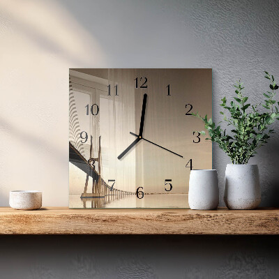 Quadrato orologio in vetro decorativo Ponte in seppia