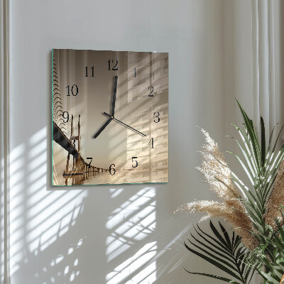 Quadrato orologio in vetro decorativo Ponte in seppia