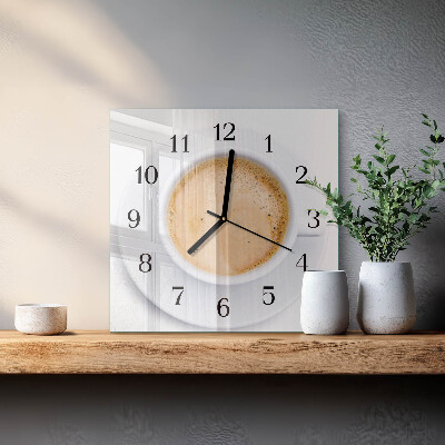 Quadrato orologio in vetro decorativo Una tazza di caffè