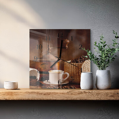 Orologio quadrato in vetro Una tazza di caffè