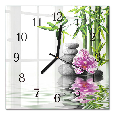 Orologio quadrato Pietre e orchidee