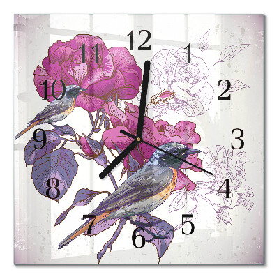 Quadrato orologio in vetro decorativo Uccelli e fiori