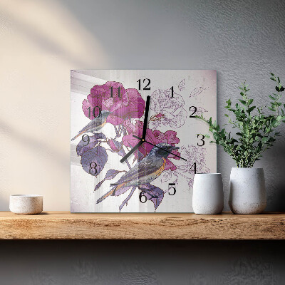 Quadrato orologio in vetro decorativo Uccelli e fiori
