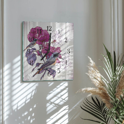 Quadrato orologio in vetro decorativo Uccelli e fiori