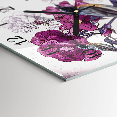 Quadrato orologio in vetro decorativo Uccelli e fiori