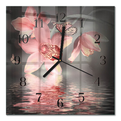 Orologio quadrato in vetro Orchidea