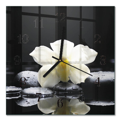 Quadrato orologio da parete Pietre e orchidee