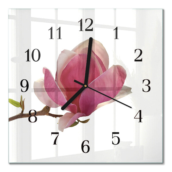 Orologio quadrato in vetro Fiore di magnolia