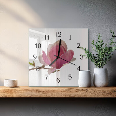 Orologio quadrato in vetro Fiore di magnolia