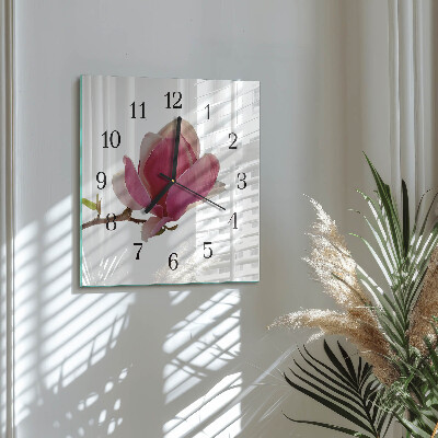 Orologio quadrato in vetro Fiore di magnolia
