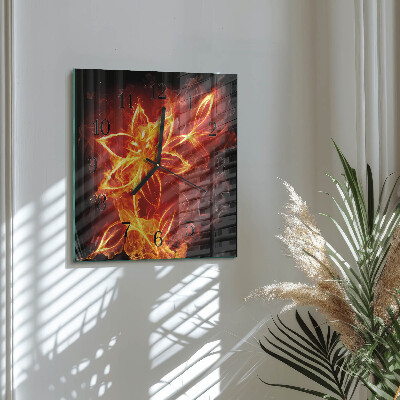 Orologio quadrato in vetro Fiore di fuoco