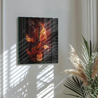 Quadrato orologio da parete Fiore di fuoco
