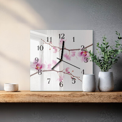 Orologio quadrato in vetro Orchidea