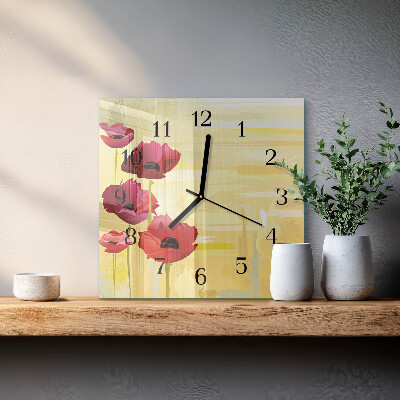 Quadrato orologio da parete Papaveri