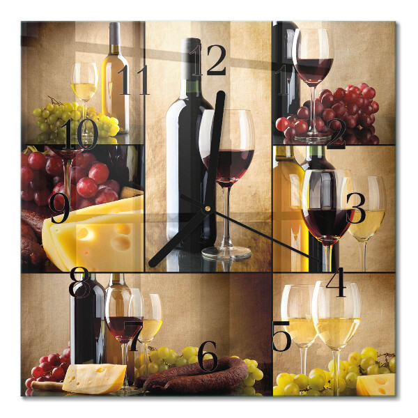 Quadrato orologio in vetro decorativo Una bottiglia di vino