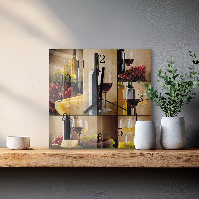 Quadrato orologio in vetro decorativo Una bottiglia di vino