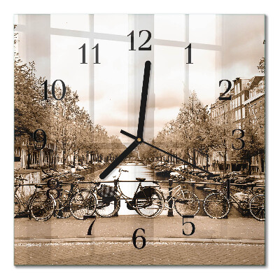 Quadrato orologio in vetro decorativo Amsterdam in seppia