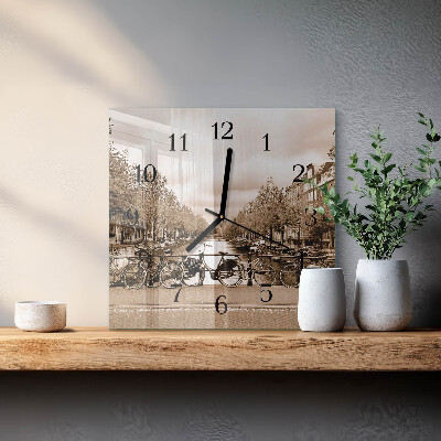 Quadrato orologio in vetro decorativo Amsterdam in seppia