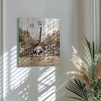 Quadrato orologio in vetro decorativo Amsterdam in seppia