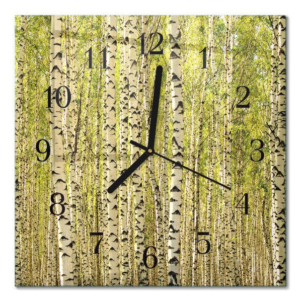 Quadrato orologio da parete Foresta di betulle