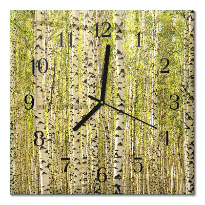 Quadrato orologio da parete Foresta di betulle