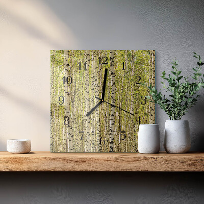 Quadrato orologio da parete Foresta di betulle
