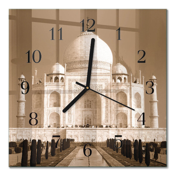 Quadrato orologio in vetro decorativo Taj Mahal in seppia