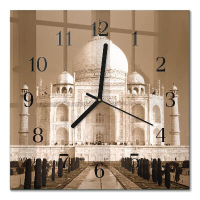 Quadrato orologio in vetro decorativo Taj Mahal in seppia