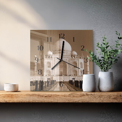 Quadrato orologio in vetro decorativo Taj Mahal in seppia