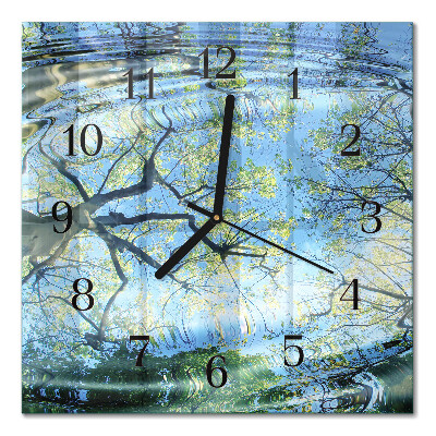 Quadrato orologio da parete Alberi, acqua