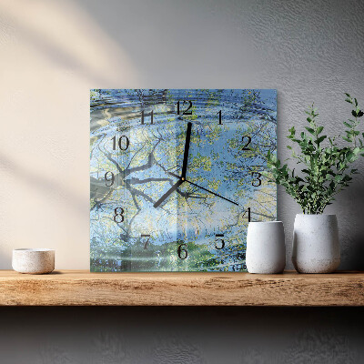 Quadrato orologio da parete Alberi, acqua