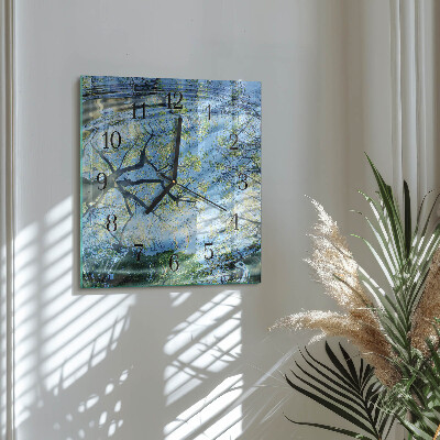 Quadrato orologio da parete Alberi, acqua