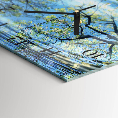 Quadrato orologio da parete Alberi, acqua