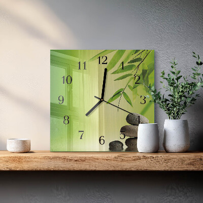 Quadrato orologio in vetro decorativo Pietre di bambù