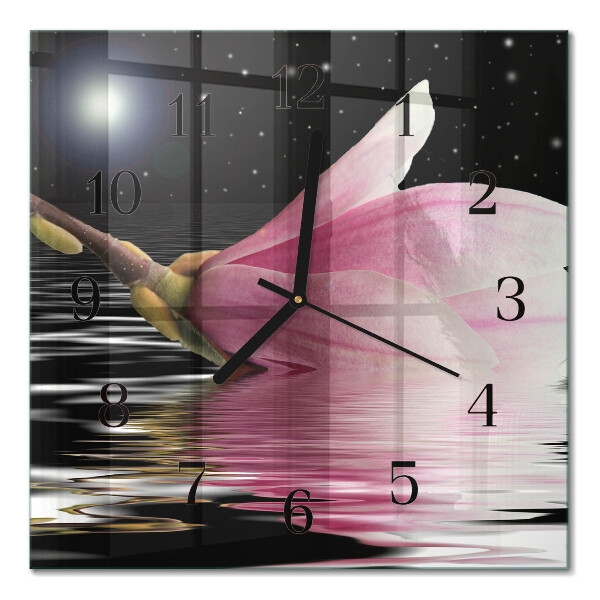Orologio quadrato in vetro Fiore di magnolia