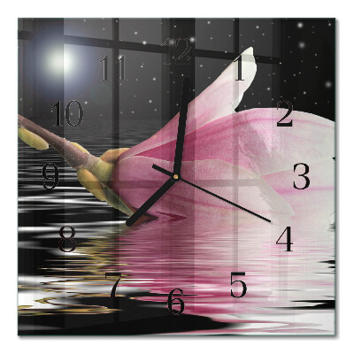 Orologio quadrato in vetro Fiore di magnolia