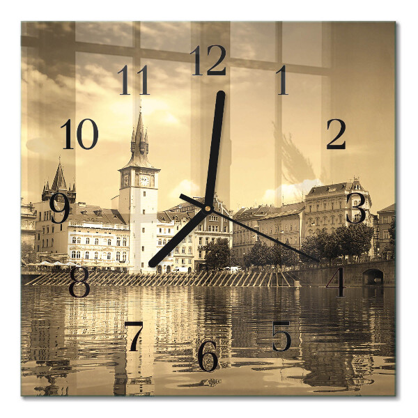 Orologio quadrato in vetro Castello in seppia