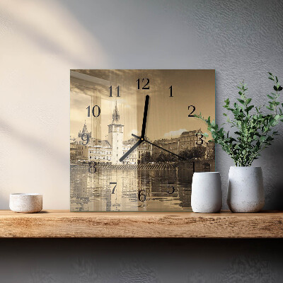 Orologio quadrato in vetro Castello in seppia