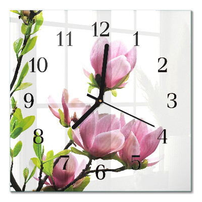 Orologio quadrato in vetro Fiore di magnolia