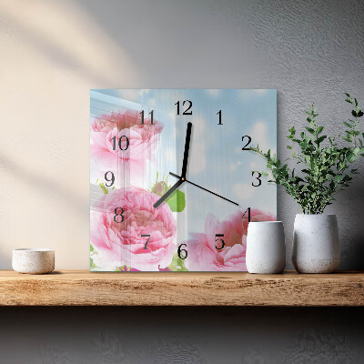 Orologio quadrato in vetro Peonie