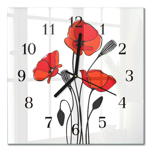 Quadrato orologio in vetro decorativo Papavero