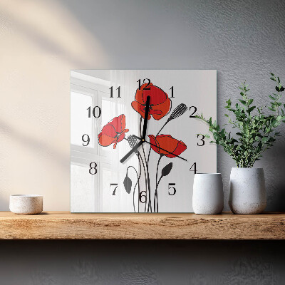 Quadrato orologio in vetro decorativo Papavero