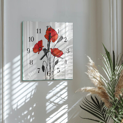 Quadrato orologio in vetro decorativo Papavero