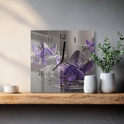 Quadrato orologio da parete Fiori di vetro
