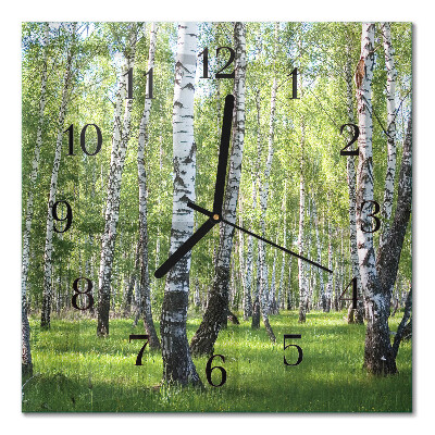 Quadrato orologio da parete Foresta di betulle