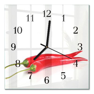 Quadrato orologio da parete Peperoncini
